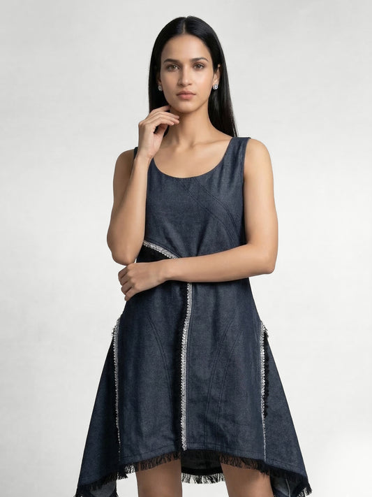Grey Denim Embellished Concept Short Dress