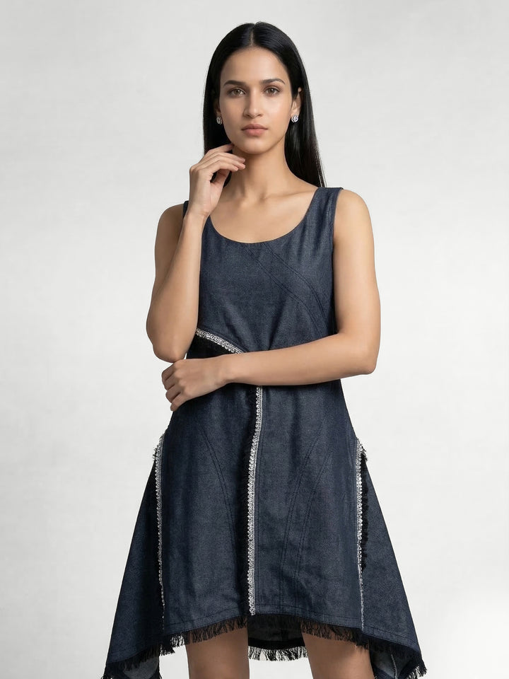 Grey Denim Embellished Concept Short Dress