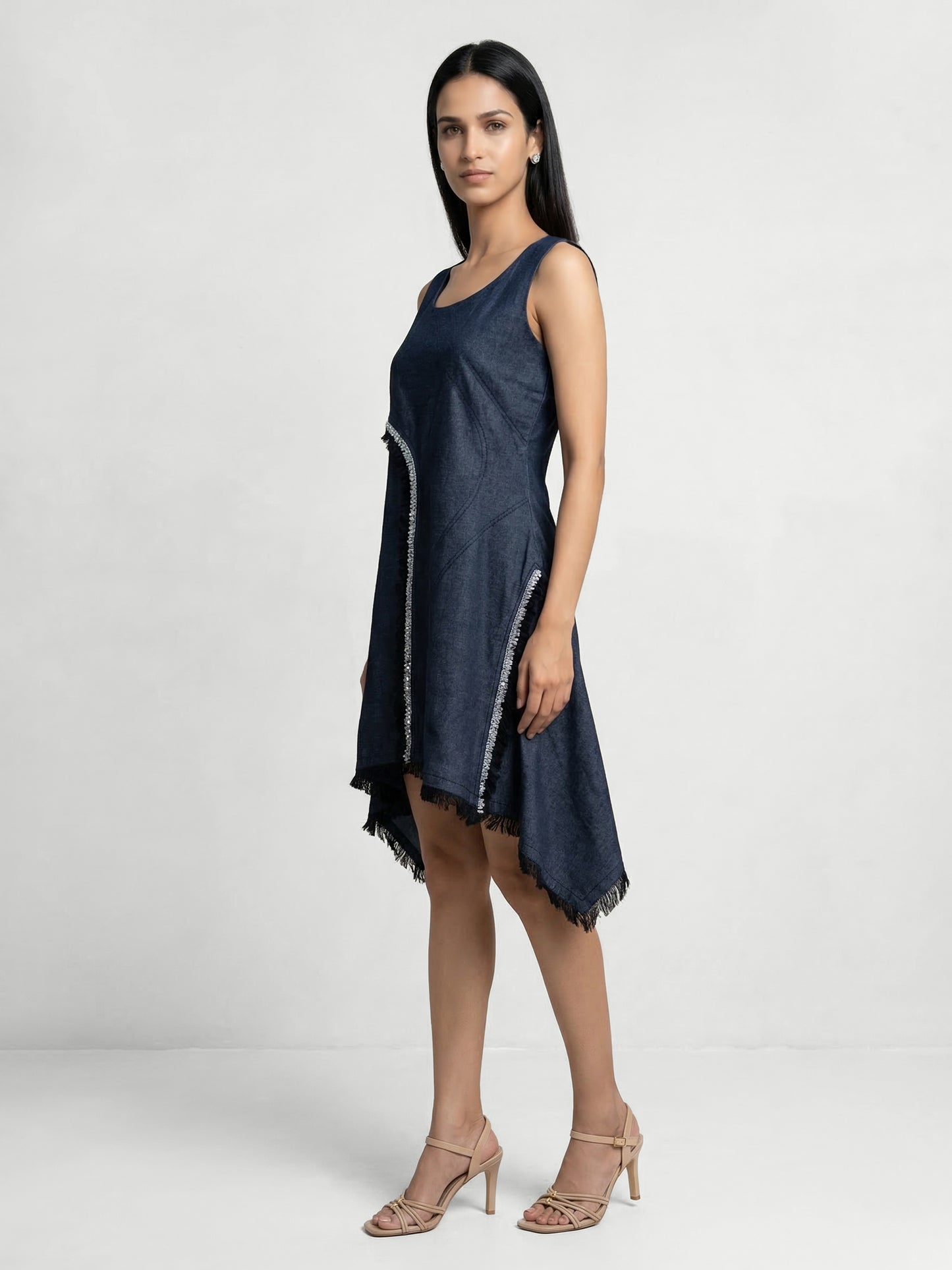 Grey Denim Embellished Concept Short Dress