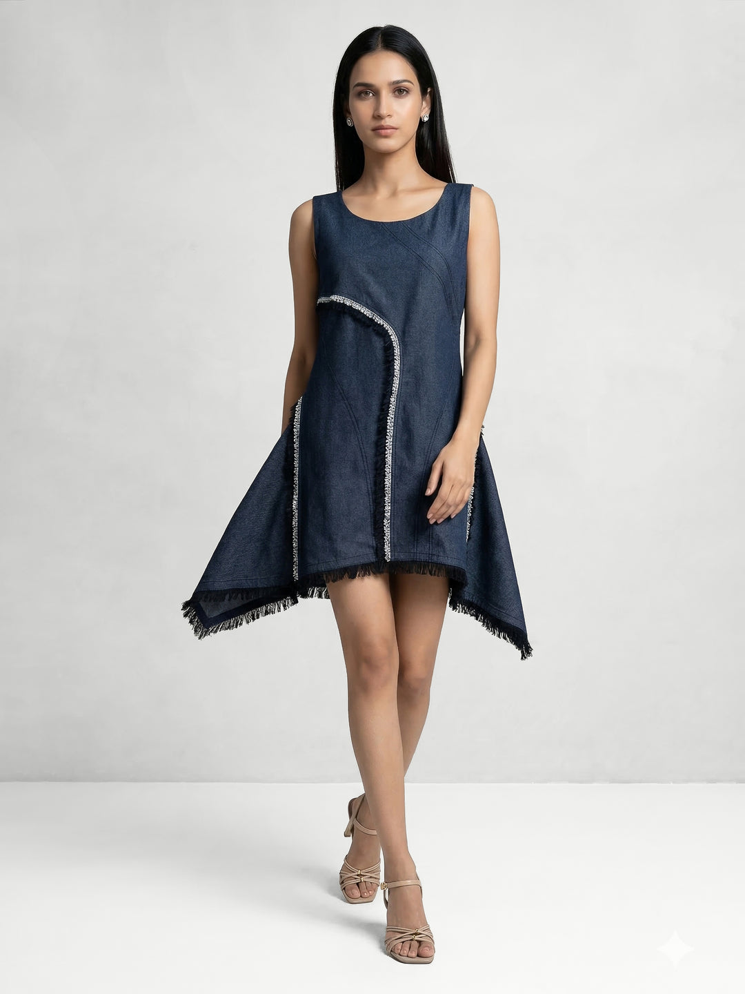 Grey Denim Embellished Concept Short Dress