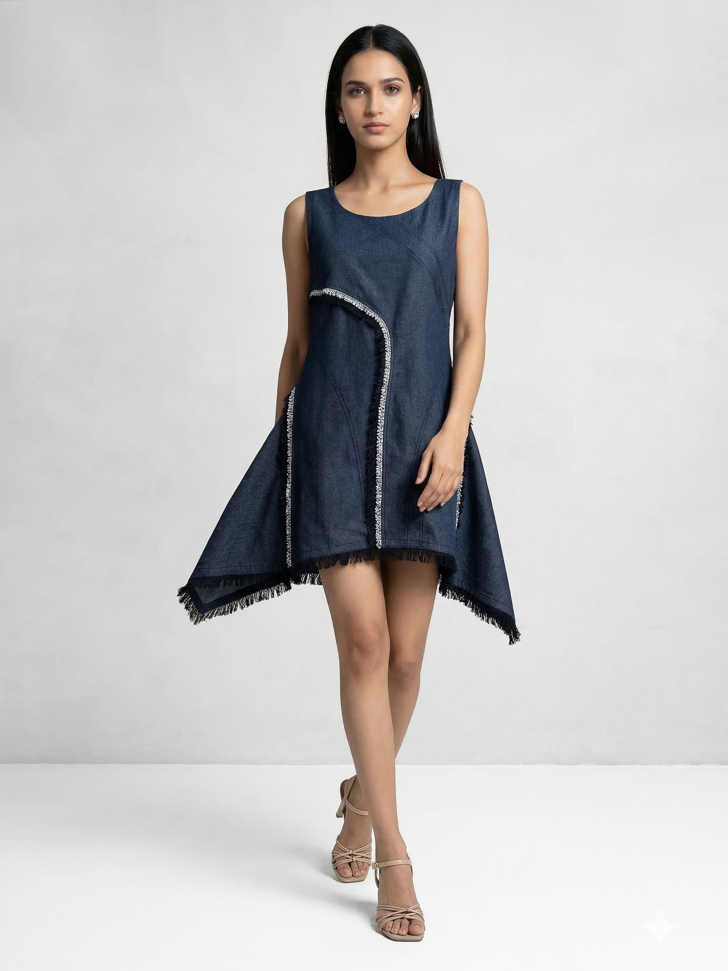 Grey Denim Embellished Concept Short Dress