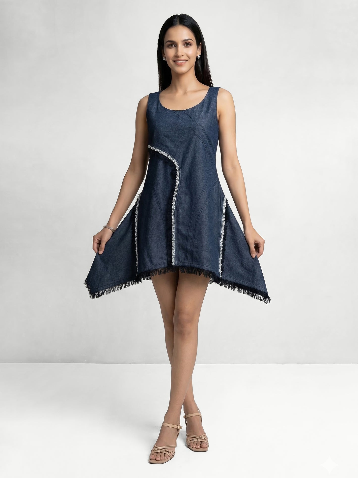 Grey Denim Embellished Concept Short Dress