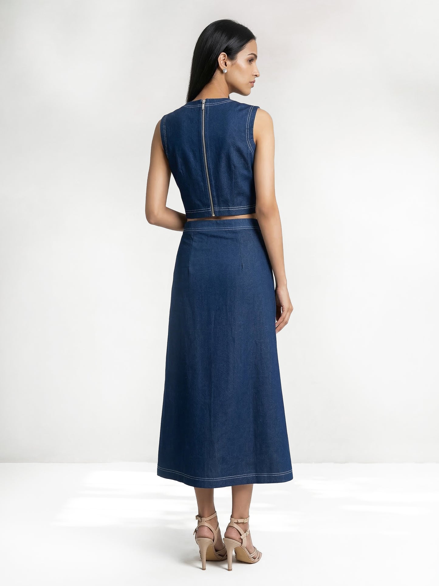 Color Block Blue Denim Applique Co-Ord Set