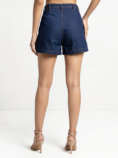Velvet Textured Dark Blue Shorts