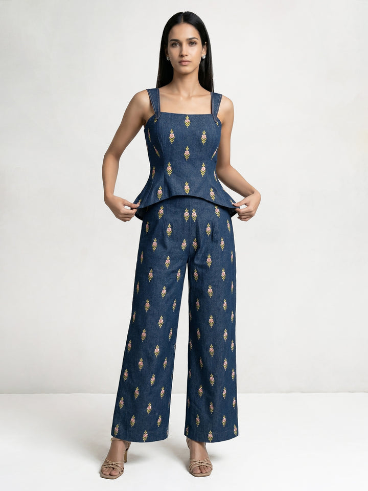 Blue Denim Peplum Top
