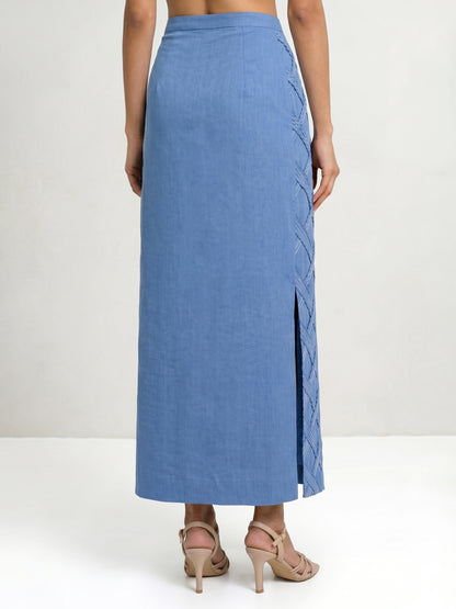 Light Blue Short Shirt with Ivory and Beige Embroidery and Skirt