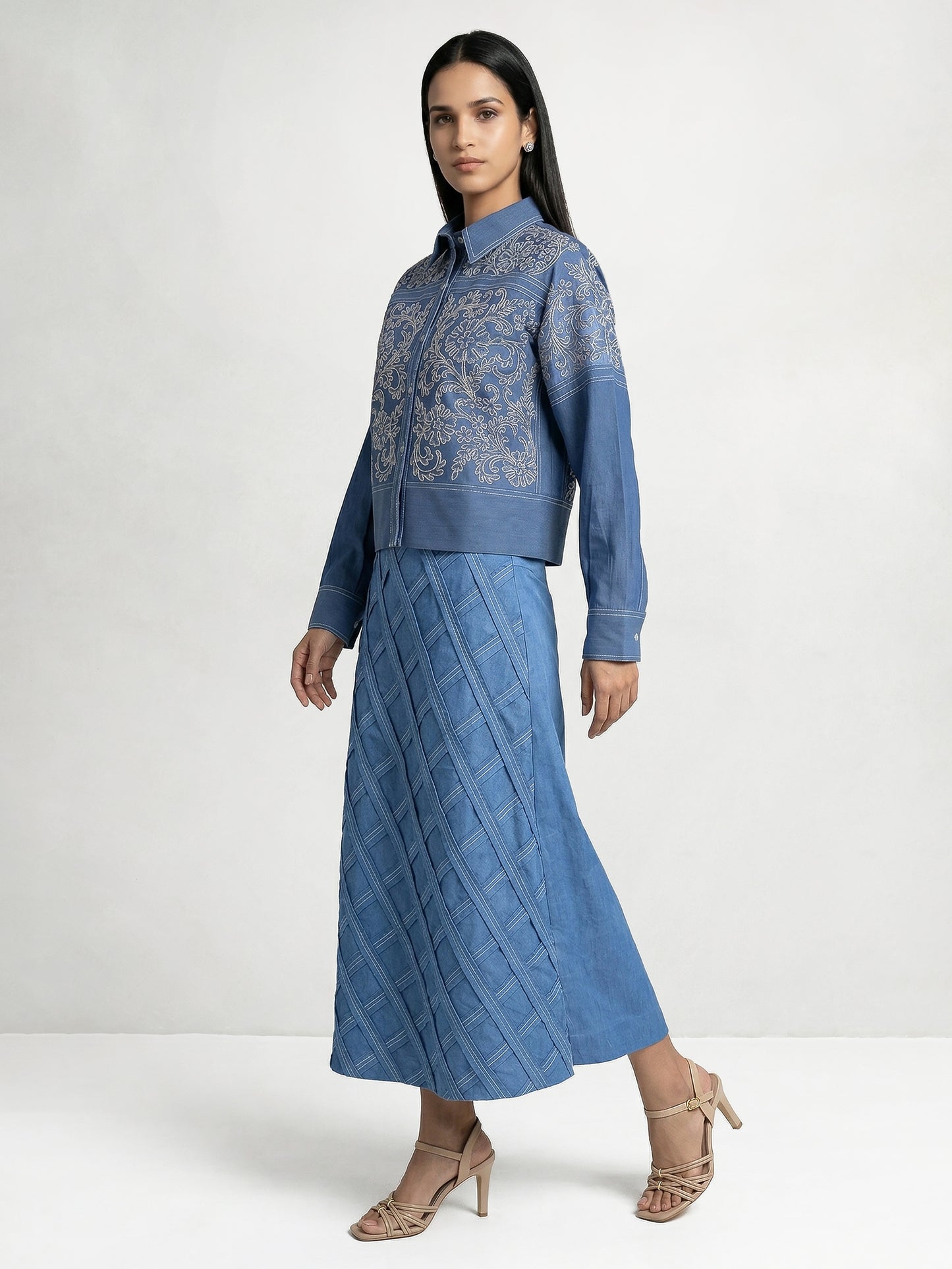 Light Blue Short Shirt with Embroidery