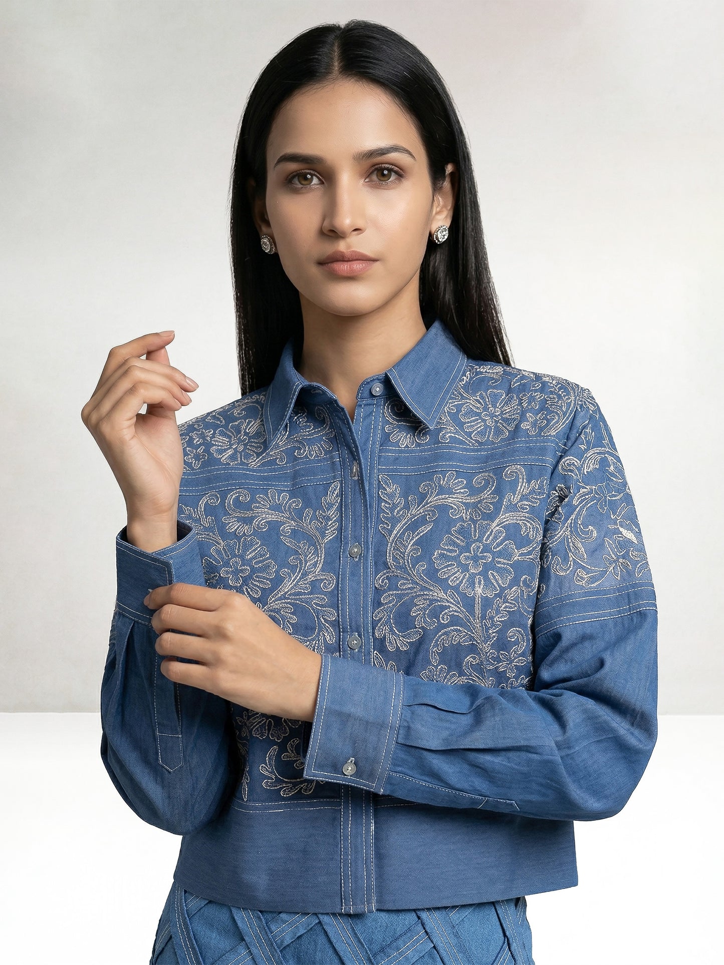 Light Blue Short Shirt with Embroidery