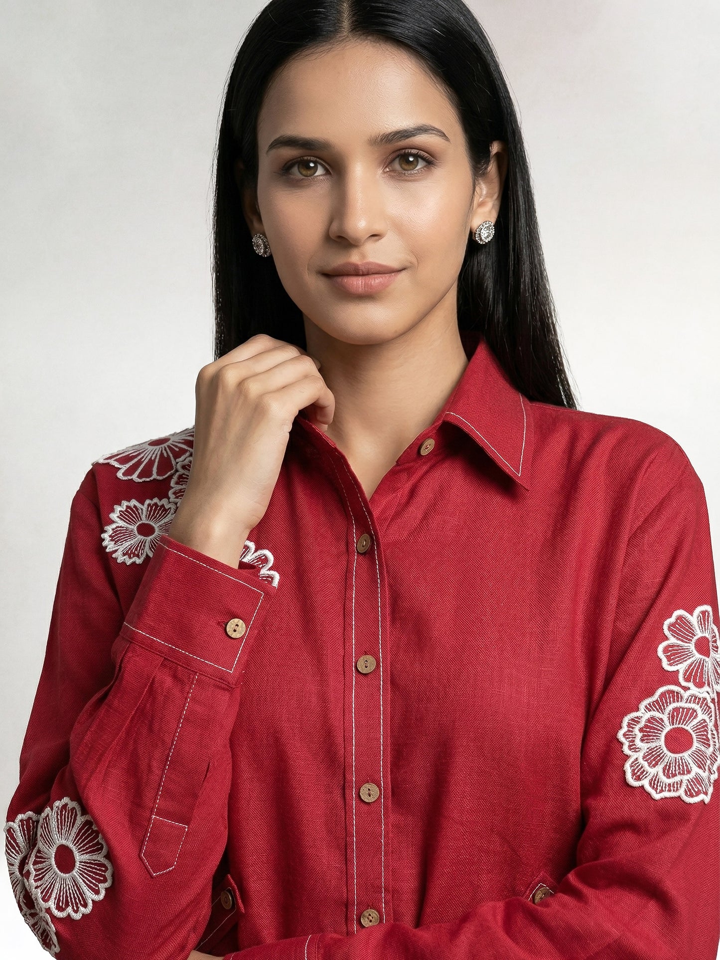 The Cherry Linen Embroidered Shirt