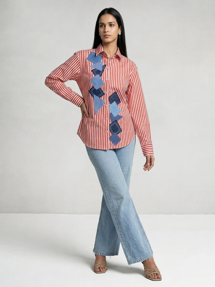 Victoria Shirt with Denim Patch