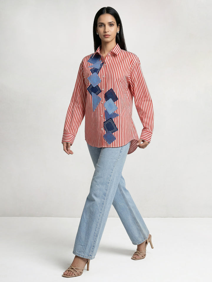 Victoria Shirt with Denim Patch