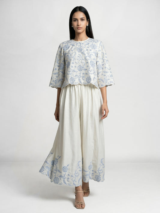 Daisy  Co-Ord Set With Blue Embroidery