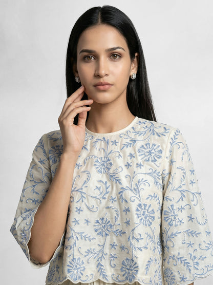 Daisy Blue Embroidered Top