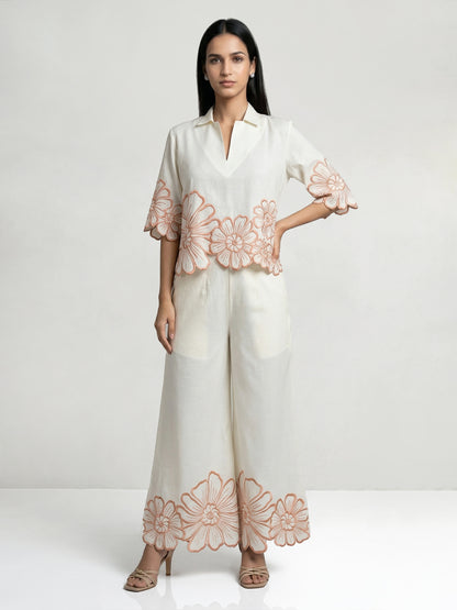 Daisy Collar Co-Ord Set With Orange Embroidery