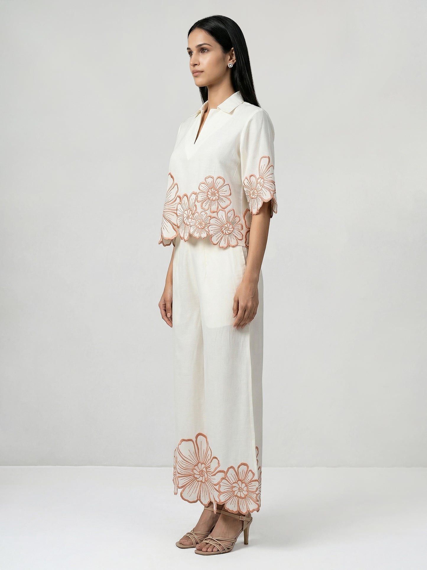 Daisy Collar Co-Ord Set With Orange Embroidery