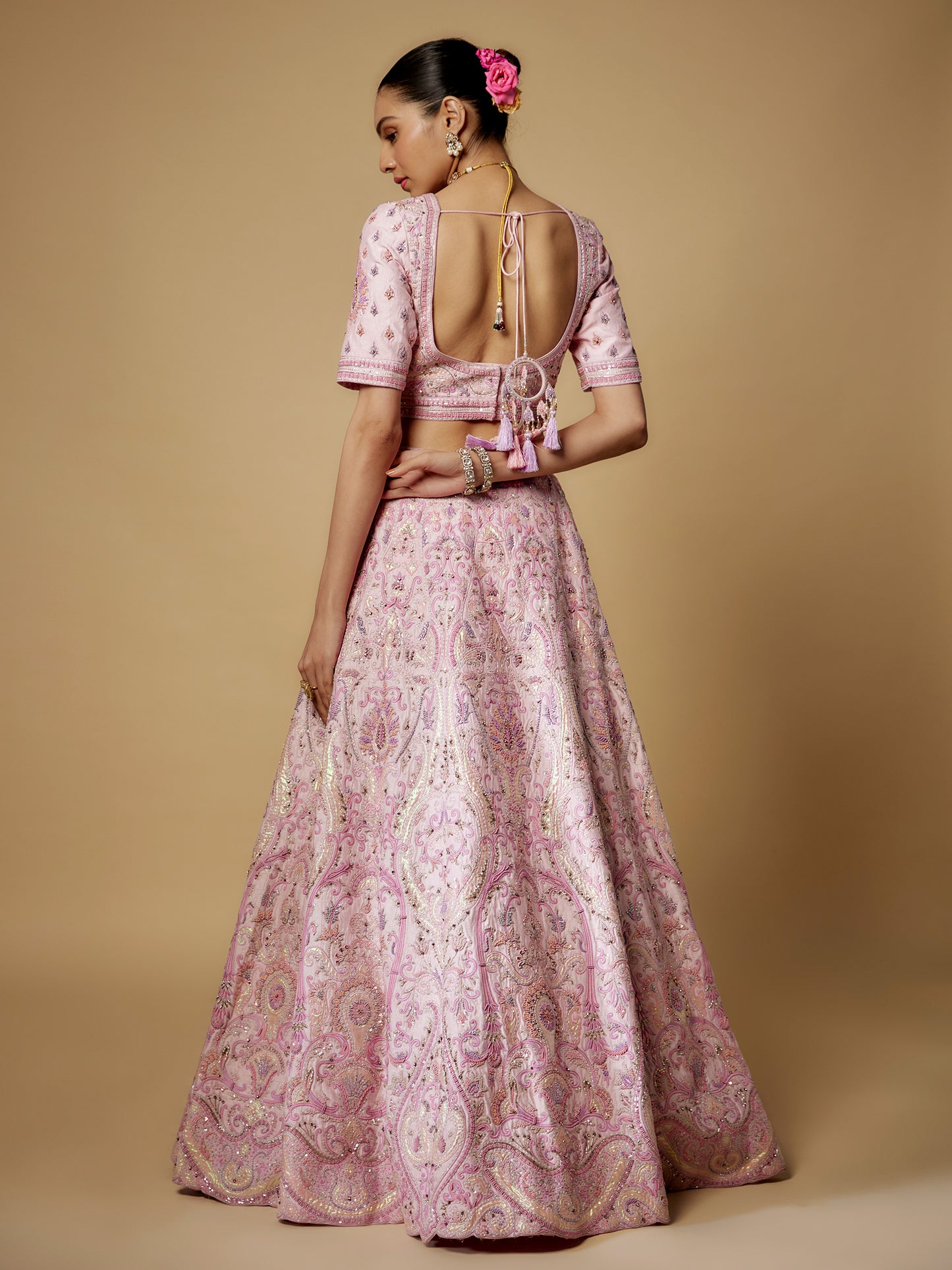 Pink Rawsilk Hand Embroidered Lehenga Set