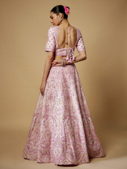 Pink Rawsilk Hand Embroidered Lehenga Set