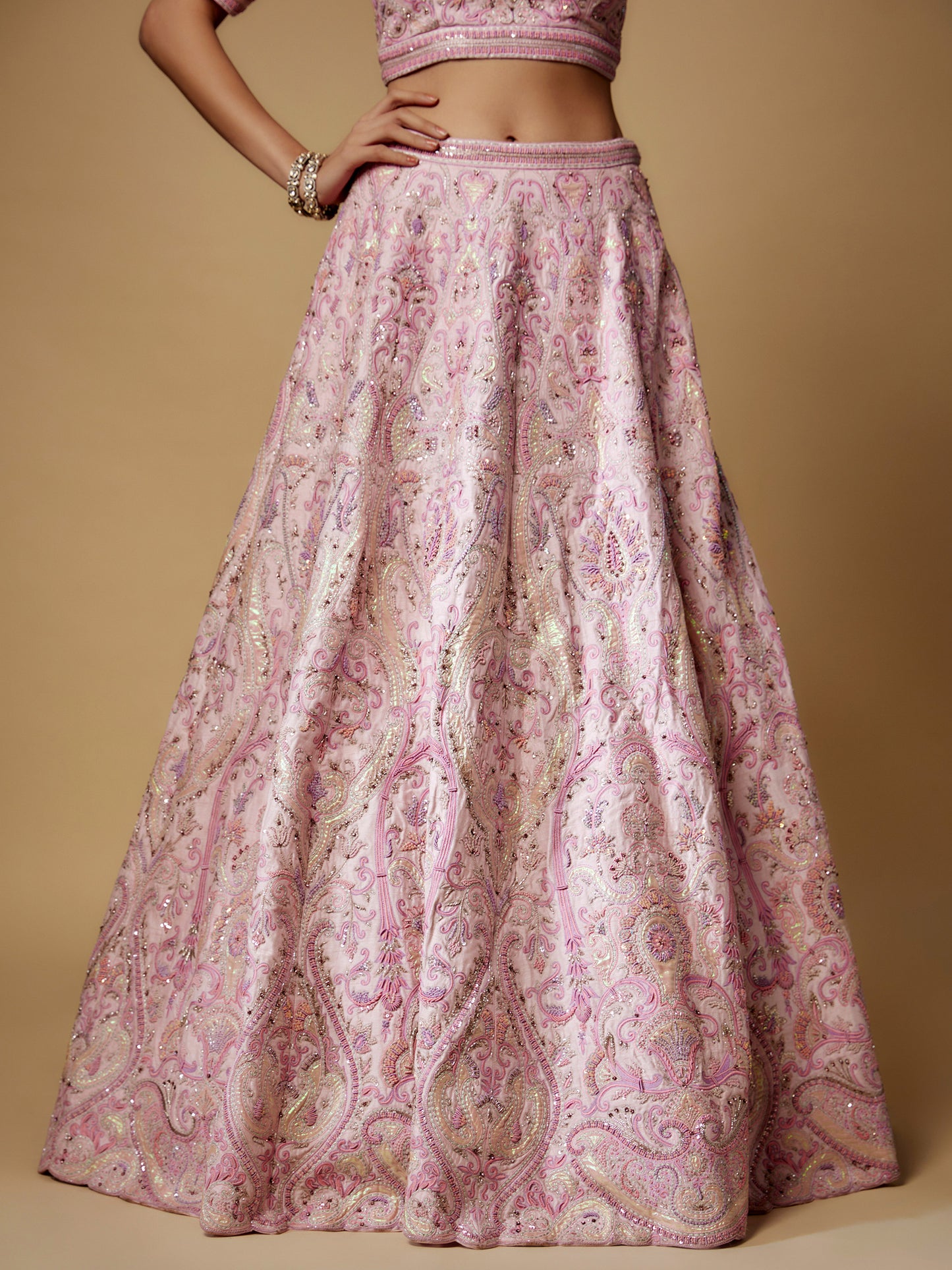 Pink Rawsilk Hand Embroidered Lehenga Set