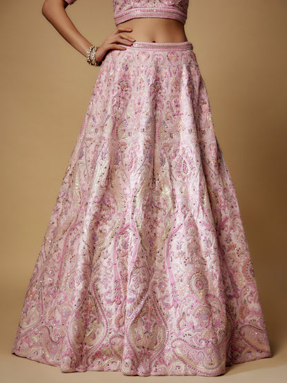 Pink Rawsilk Hand Embroidered Lehenga Set