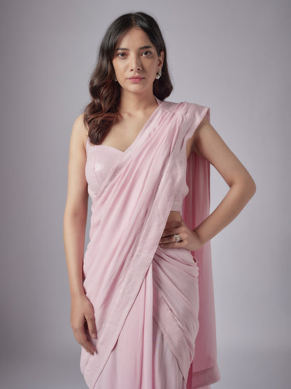 Light Pink Georgette Pre-Stitched Saree