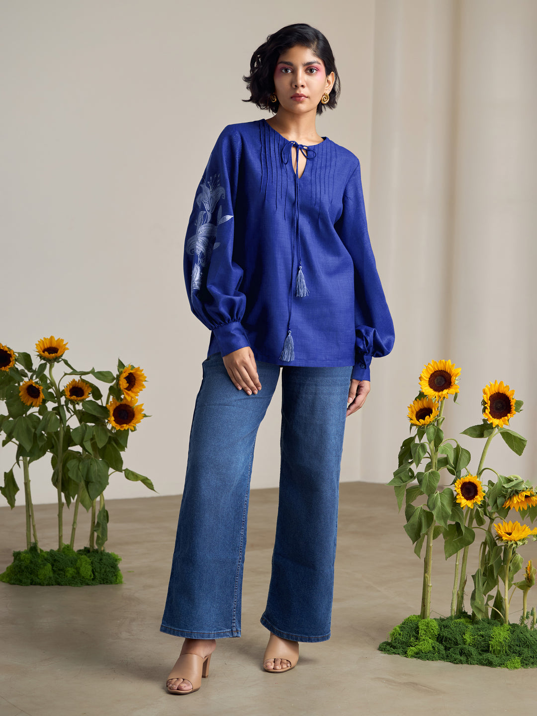 Sand Dunes Blue Lantern Sleeve Top