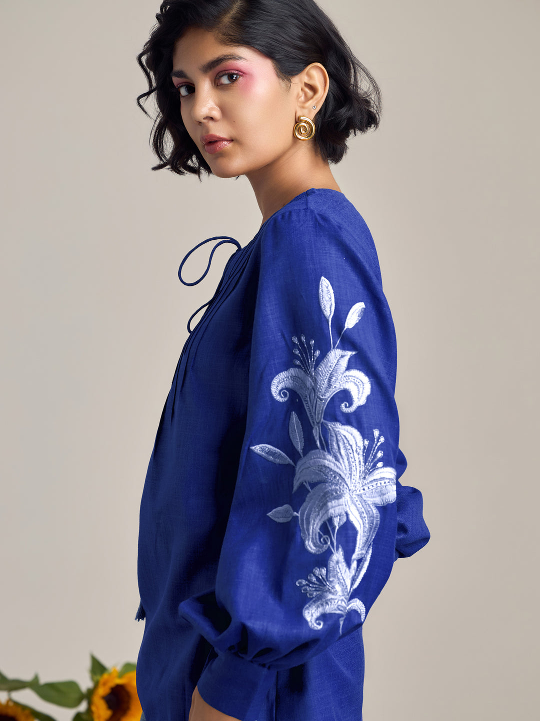 Sand Dunes Blue Lantern Sleeve Top