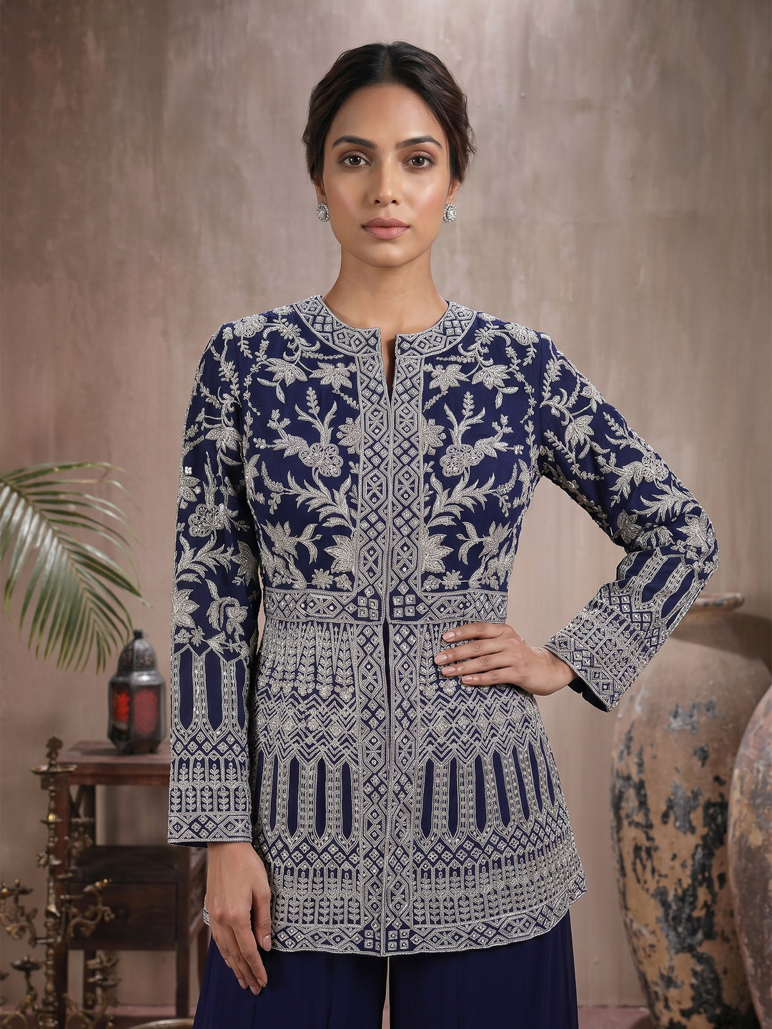 Navy Full Sleeves Jacket with Sharara Pant