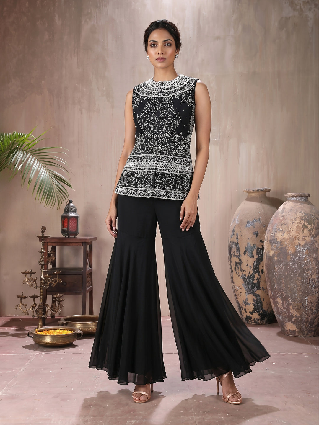 Black Full Sleeves Jacket with Sharara Pant