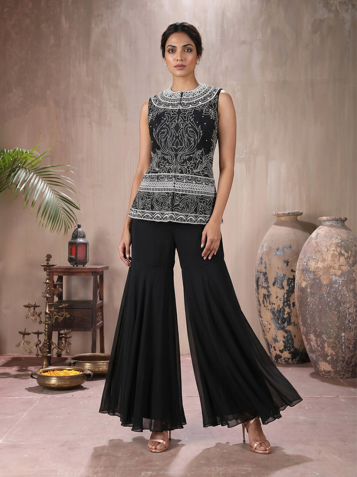 Black Full Sleeves Jacket with Sharara Pant