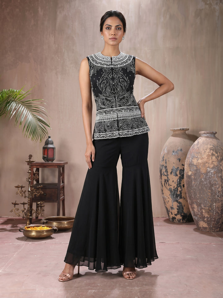 Black Full Sleeves Jacket with Sharara Pant