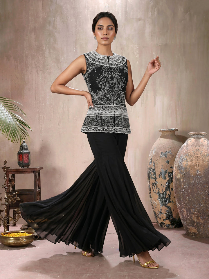Black Full Sleeves Jacket with Sharara Pant