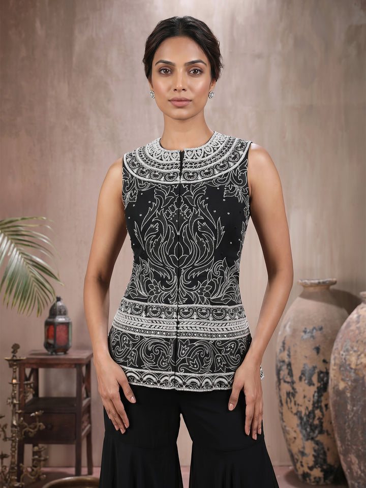 Black Full Sleeves Jacket with Sharara Pant
