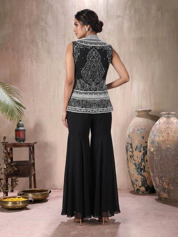 Black Full Sleeves Jacket with Sharara Pant
