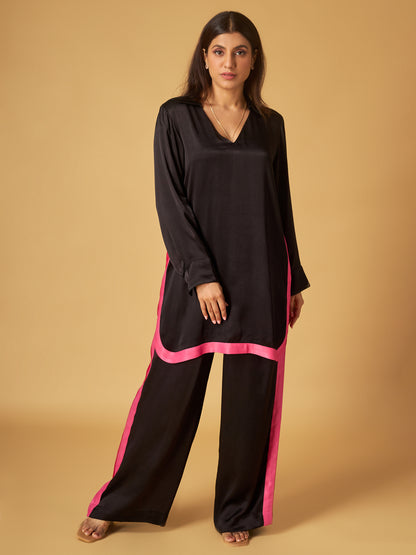 Black Crepe Satin Co-Ord Set