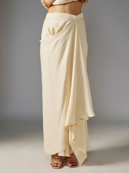 Ivory Hand Embroidered Net Jacket and Draped Skirt Set