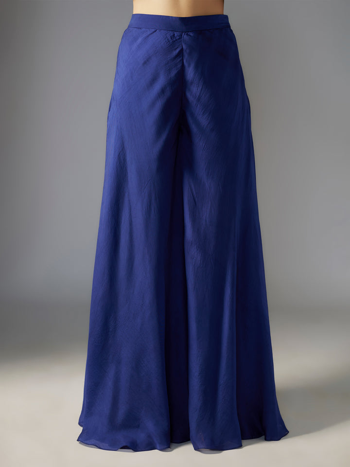 Navy Embroidered Net Jacket Set with Belt