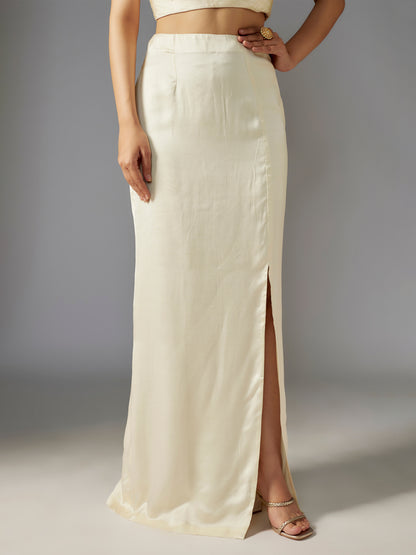 Ivory Hand Embroidered Side Slit Skirt Set with Embroidered Cape