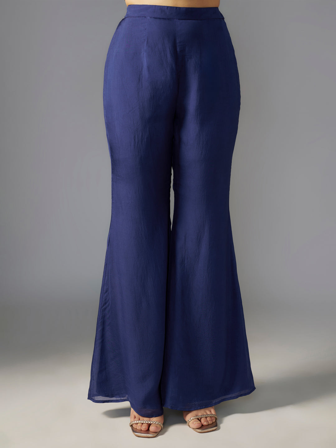 Navy Embroidered Flat Chiffon Sharara Set