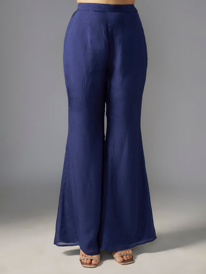 Navy Embroidered Flat Chiffon Sharara Set