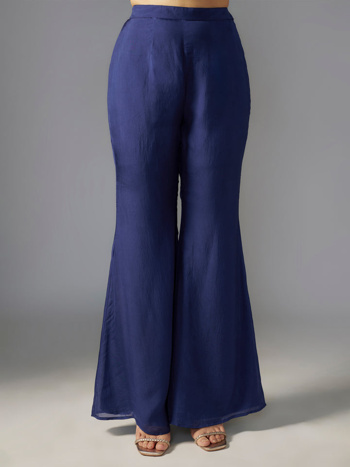 Navy Embroidered Flat Chiffon Sharara Set