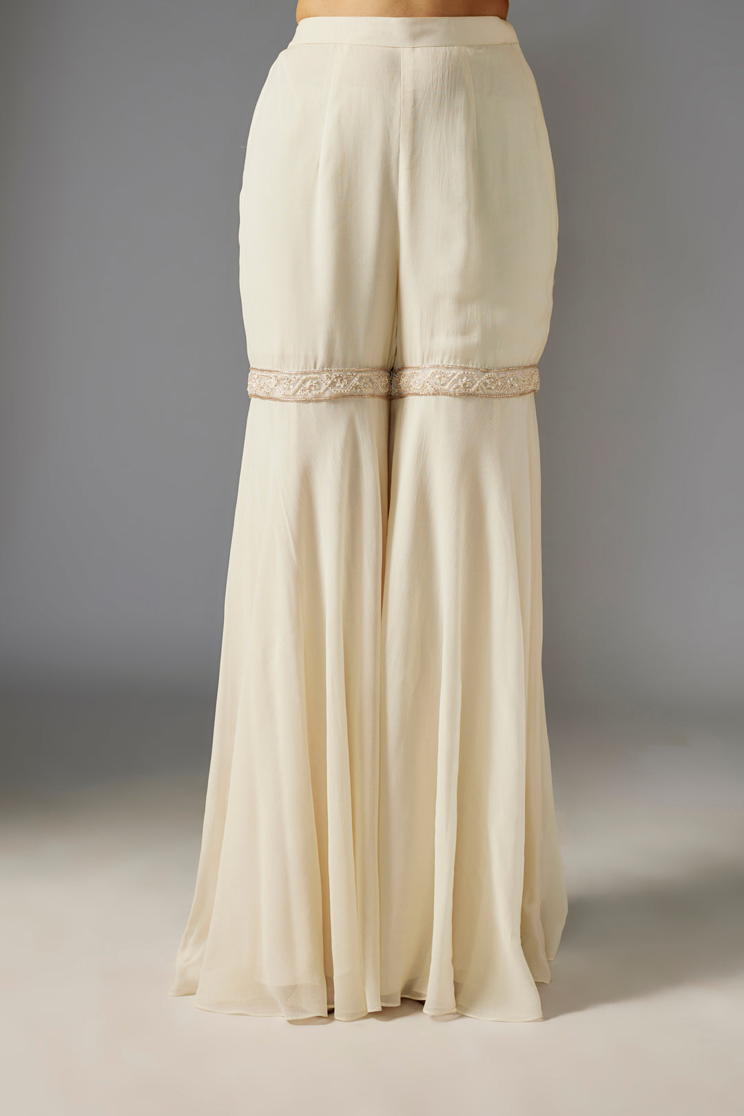 Ivory Embroidered Kurta Set with Sharara Pants and Dupatta