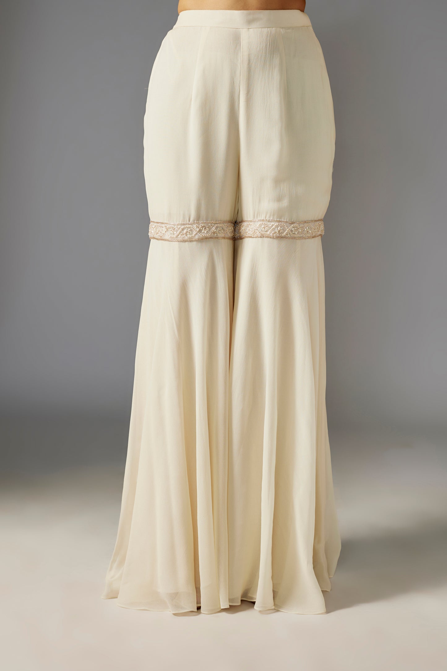 Ivory Embroidered Kurta Set with Sharara Pants and Dupatta