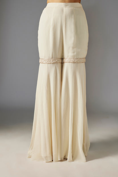 Ivory Embroidered Kurta Set with Sharara Pants and Dupatta