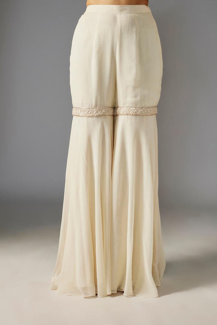 Ivory Embroidered Kurta Set with Sharara Pants and Dupatta