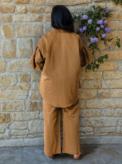 Gold Brown Linen Co-Ord Set