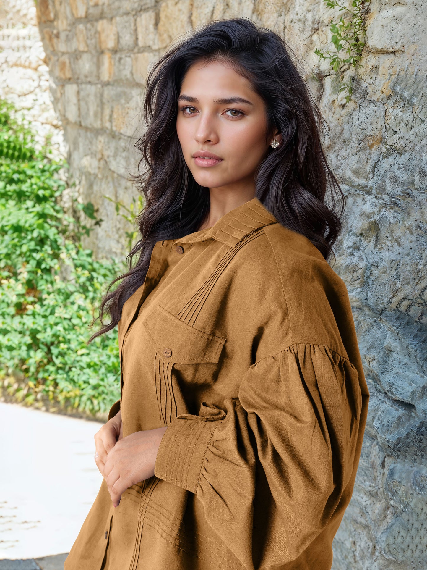 Gold Brown Linen Co-Ord Set