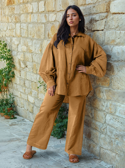 Gold Brown Linen Co-Ord Set