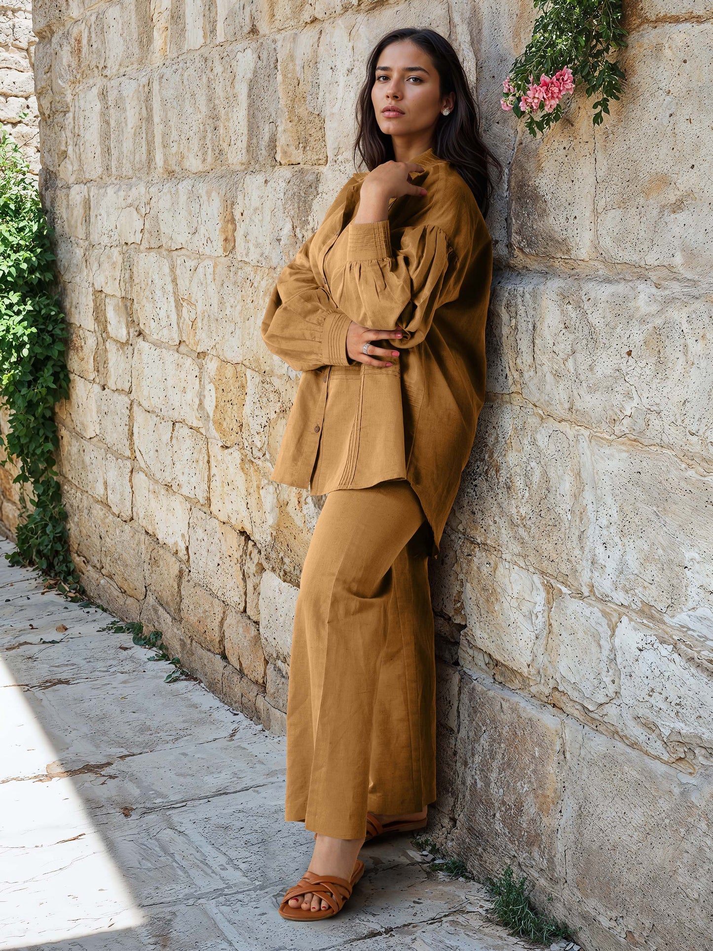 Gold Brown Linen Co-Ord Set