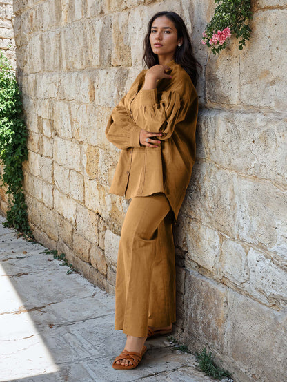 Gold Brown Linen Co-Ord Set