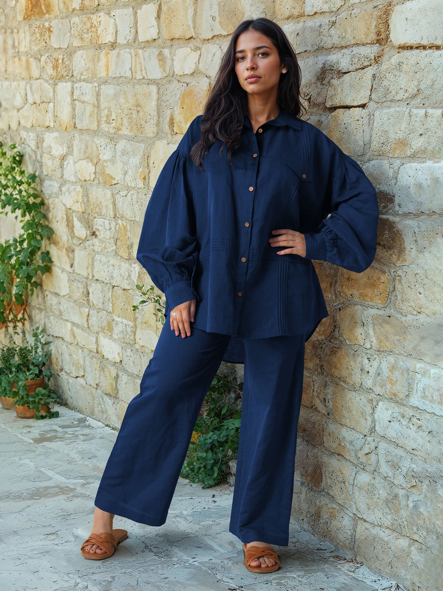 Navy Blue Linen Co-Ord Set